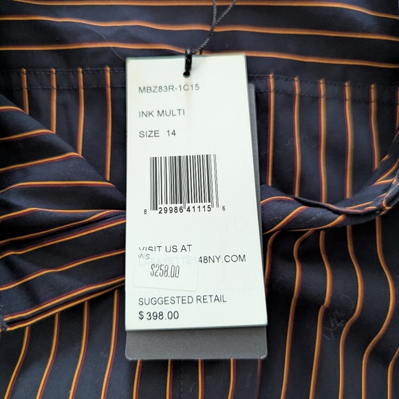 Lafayette 148 New York Button Front Dramatic Cuff Striped Shirt Size 14 New - Picture 5 of 10